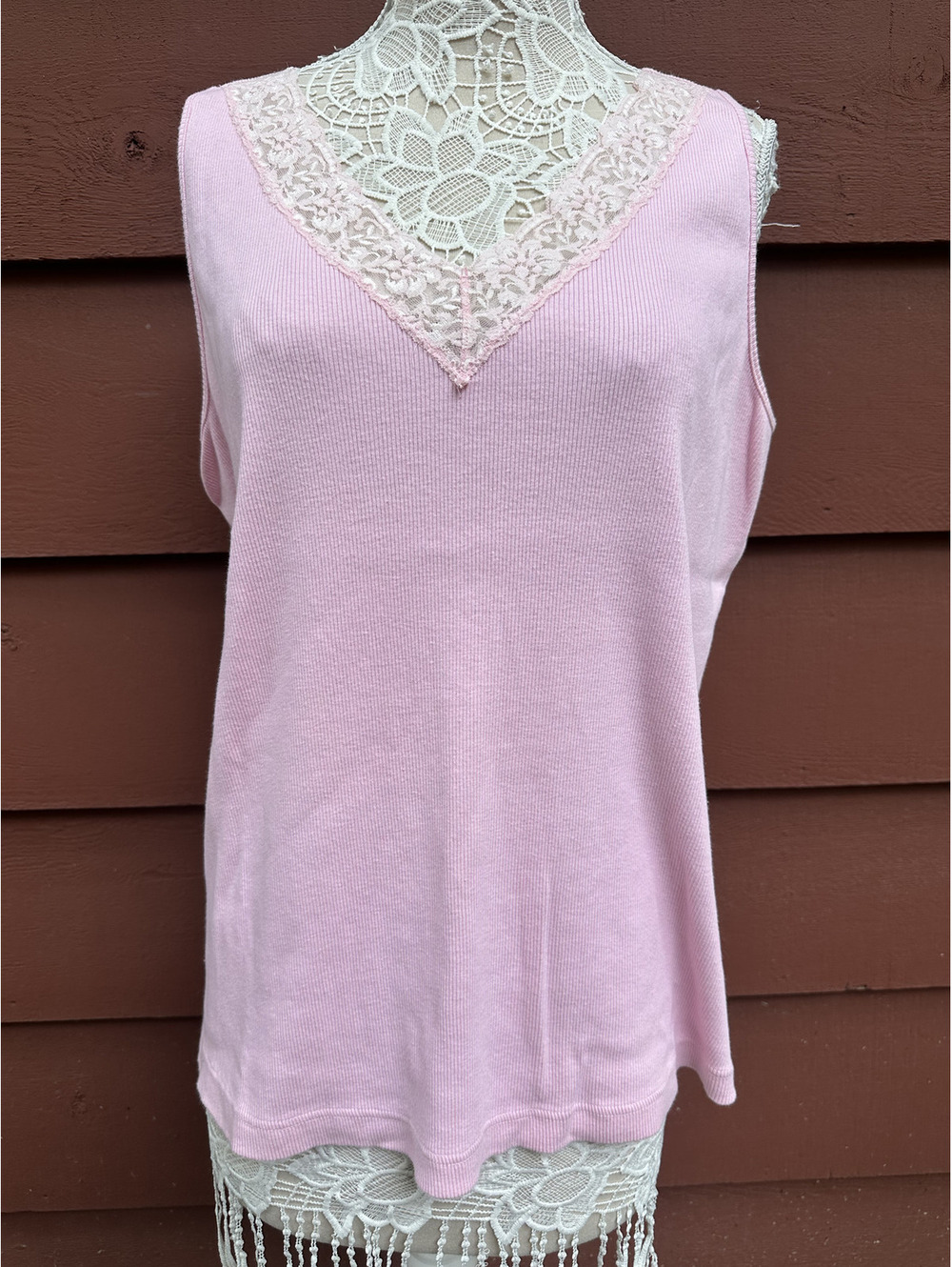 St. John's Bay Perfect Fit Pink Lace Trim Tank Top Soft Girl
